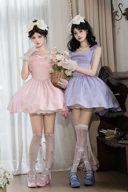 Lolita Jumper Skirt - Foamy Sea, Pink, Ruffled, Sweet Style, Bow Detail - additional product view 12