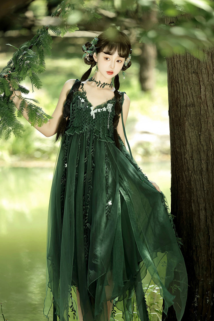 Lolita Jumper Skirt - Forestry Asymmetric Hem, Green, Bow Detail, Sweet Style - additional product view 4
