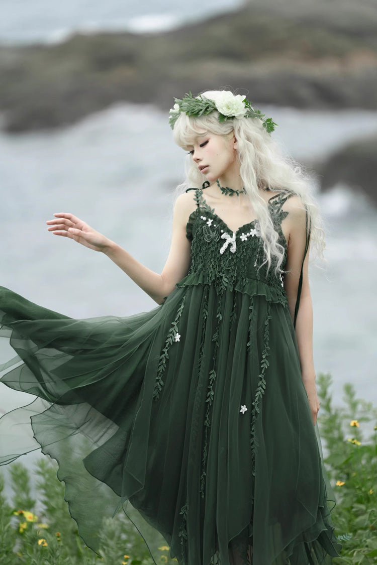 Lolita Jumper Skirt - Forestry Asymmetric Hem, Green, Bow Detail, Sweet Style - additional product view 5