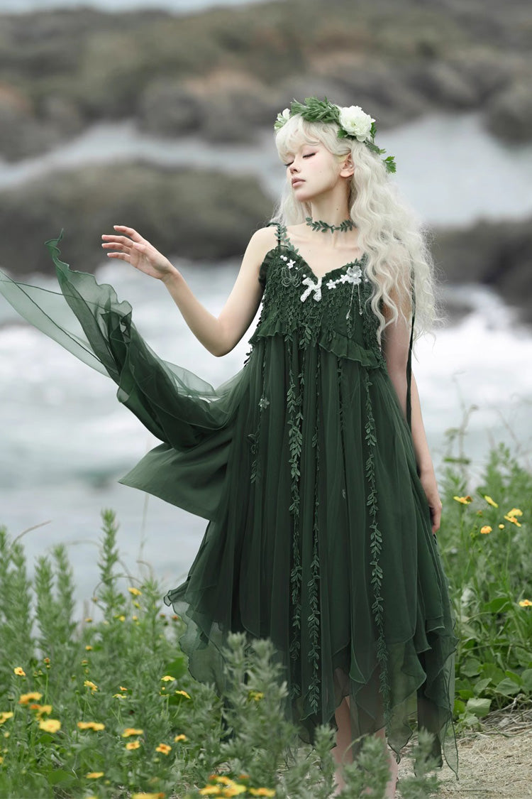 Lolita Jumper Skirt - Forestry Asymmetric Hem, Green, Bow Detail, Sweet Style - additional product view 6