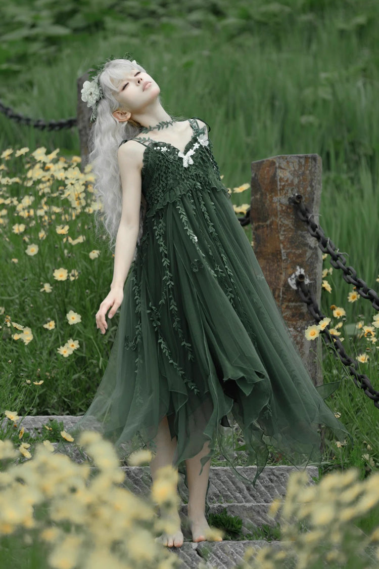 Lolita Jumper Skirt - Forestry Asymmetric Hem, Green, Bow Detail, Sweet Style - additional product view 7