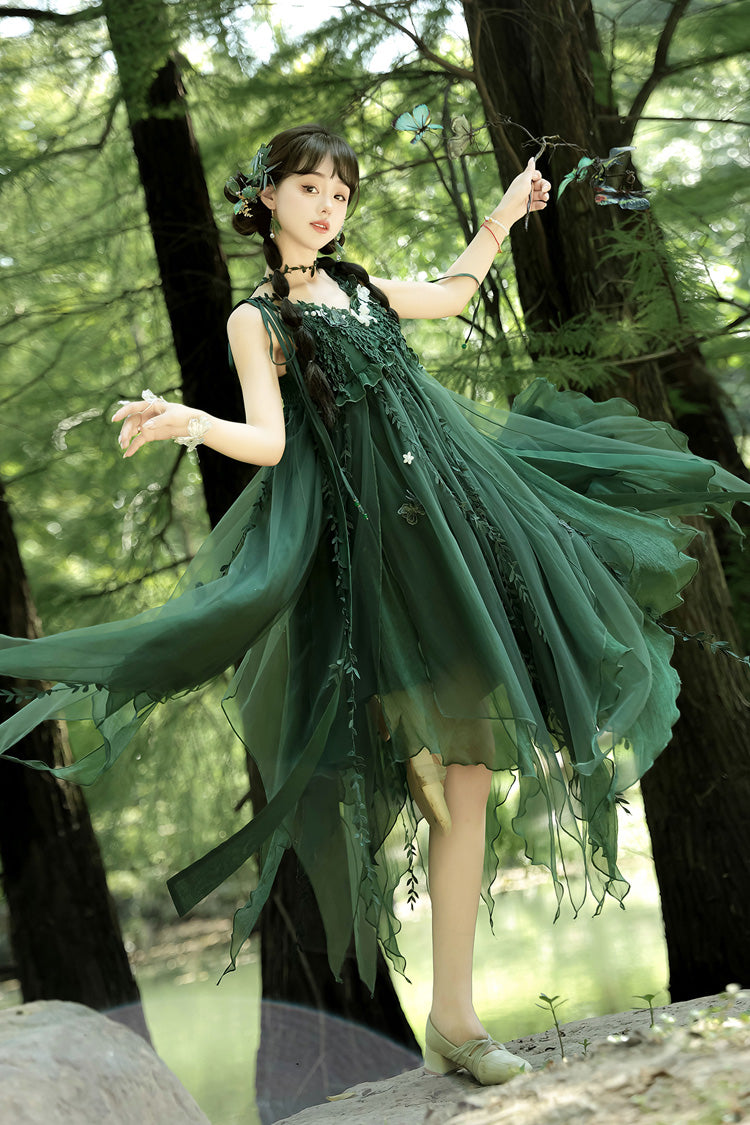 Lolita Jumper Skirt - Forestry Asymmetric Hem, Green, Bow Detail, Sweet Style - additional product view 8