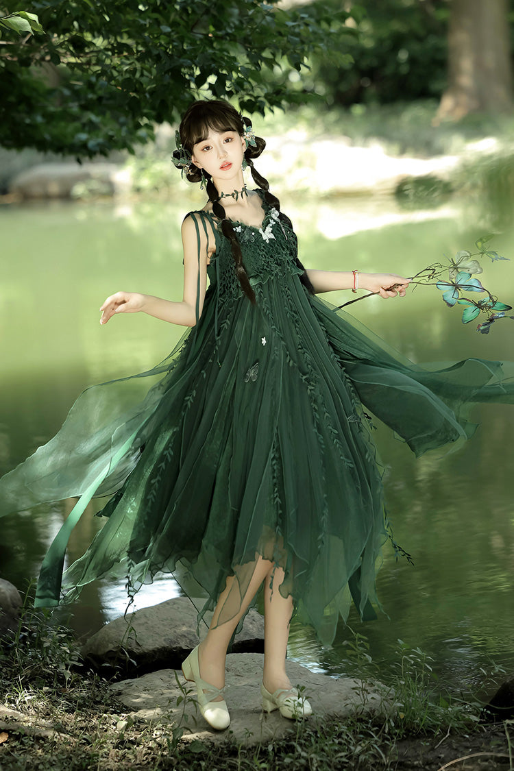 Lolita Jumper Skirt - Forestry Asymmetric Hem, Green, Bow Detail, Sweet Style - additional product view 9