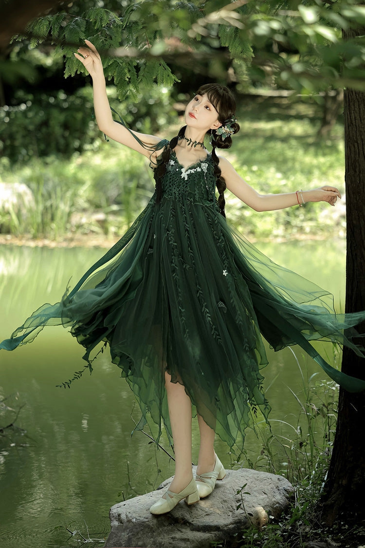 Lolita Jumper Skirt - Forestry Asymmetric Hem, Green, Bow Detail, Sweet Style - additional product view 10