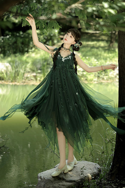 Lolita Jumper Skirt - Forestry Asymmetric Hem, Green, Bow Detail, Sweet Style - additional product view 10