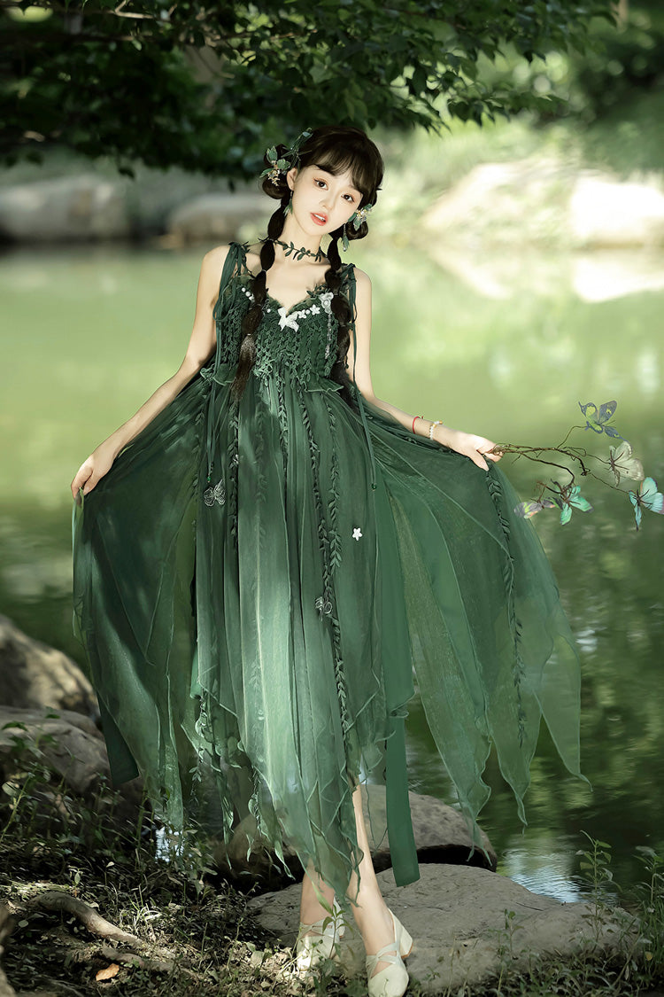 Lolita Jumper Skirt - Forestry Asymmetric Hem, Green, Bow Detail, Sweet Style - additional product view 11