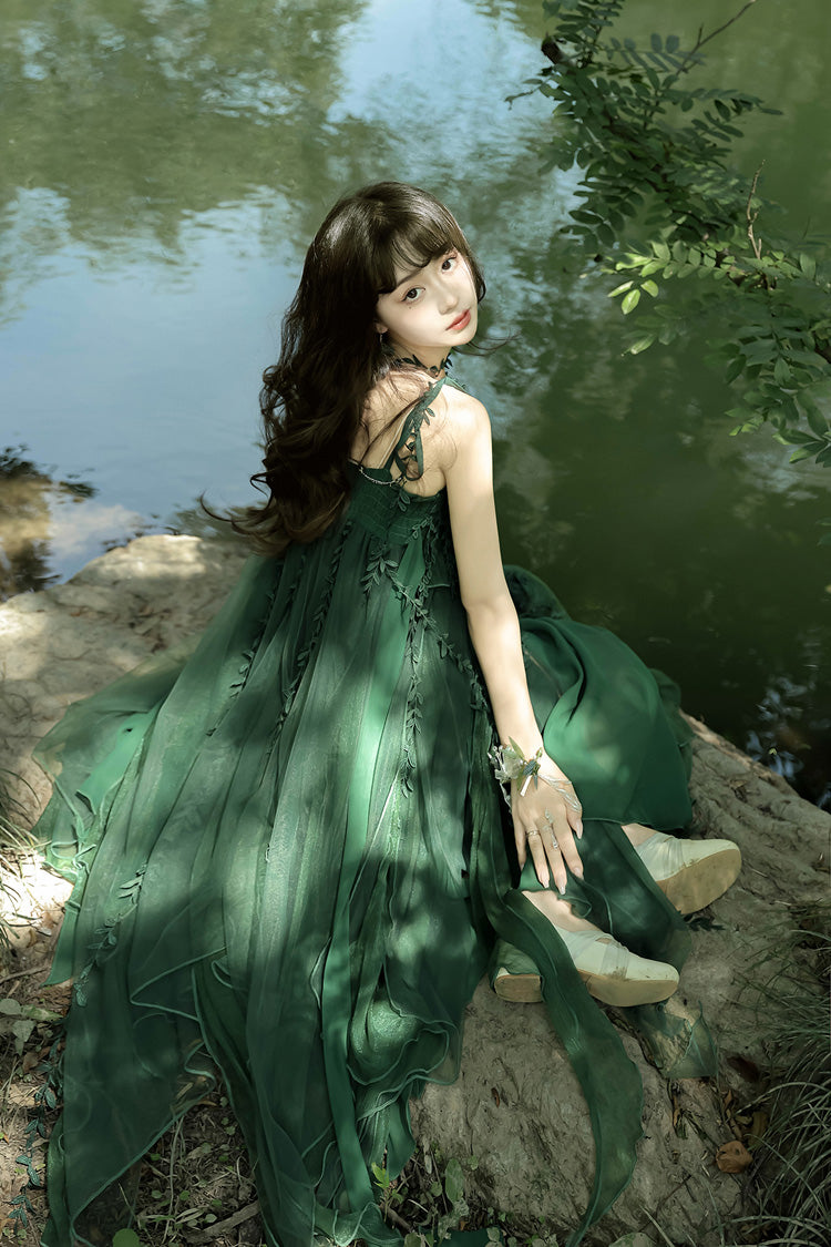 Lolita Jumper Skirt - Forestry Asymmetric Hem, Green, Bow Detail, Sweet Style - additional product view 12