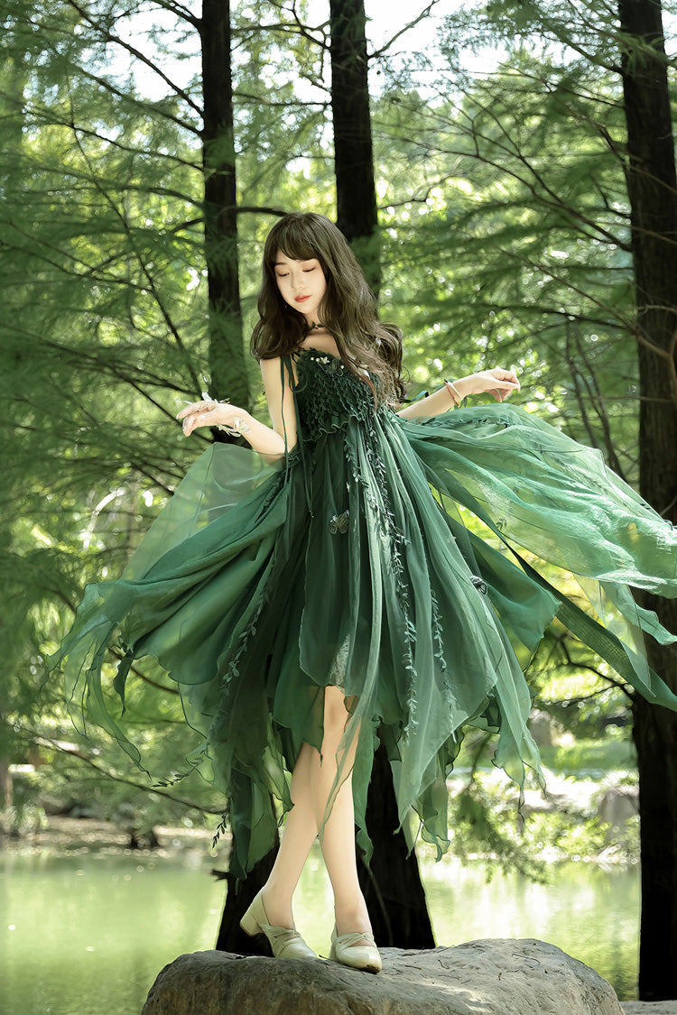 Lolita Jumper Skirt - Forestry Asymmetric Hem, Green, Bow Detail, Sweet Style - additional product view 13