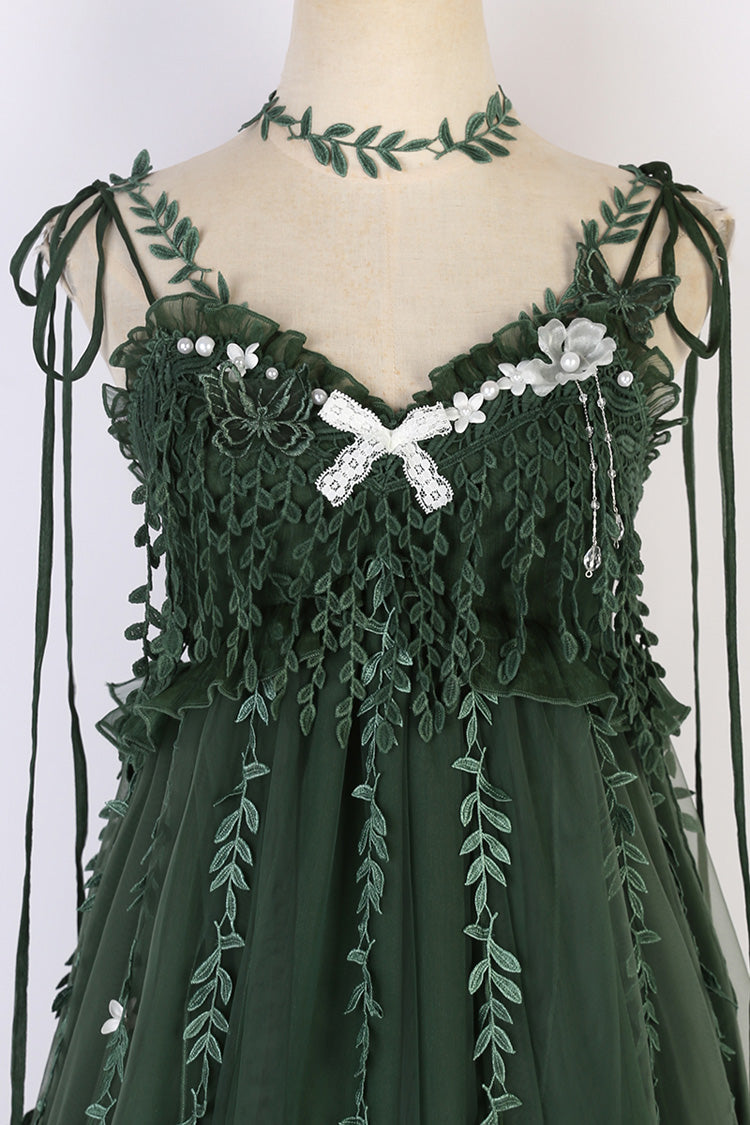 Lolita Jumper Skirt - Forestry Asymmetric Hem, Green, Bow Detail, Sweet Style - additional product view 15