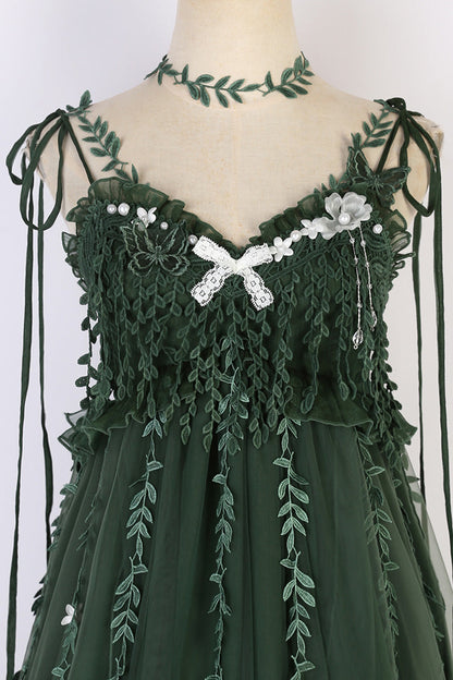 Lolita Jumper Skirt - Forestry Asymmetric Hem, Green, Bow Detail, Sweet Style - additional product view 15