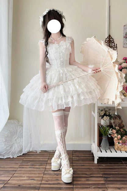 Lolita Jumper Skirt - From Broken Wings To Rebirth, White, Layered, Lace-Up, Gothic Style - additional product view 2