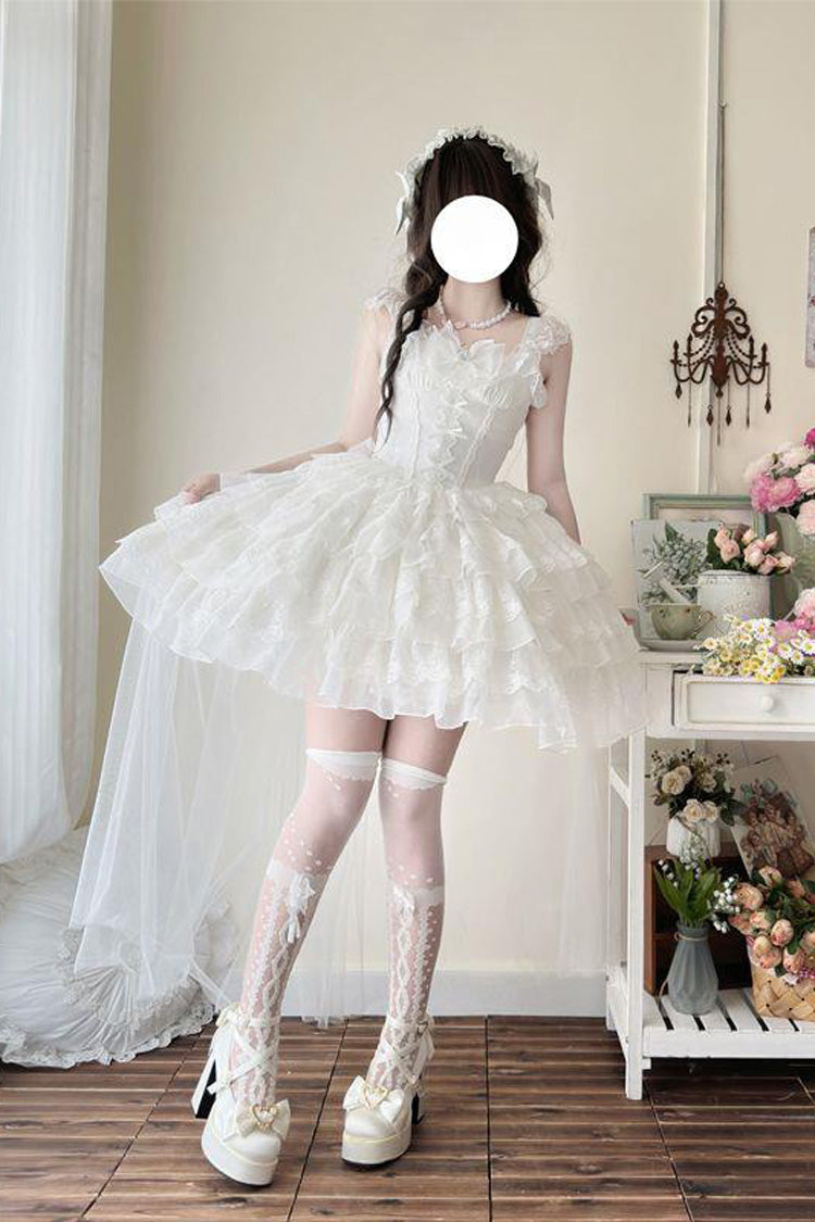 Lolita Jumper Skirt - From Broken Wings To Rebirth, White, Layered, Lace-Up, Gothic Style - additional product view 4