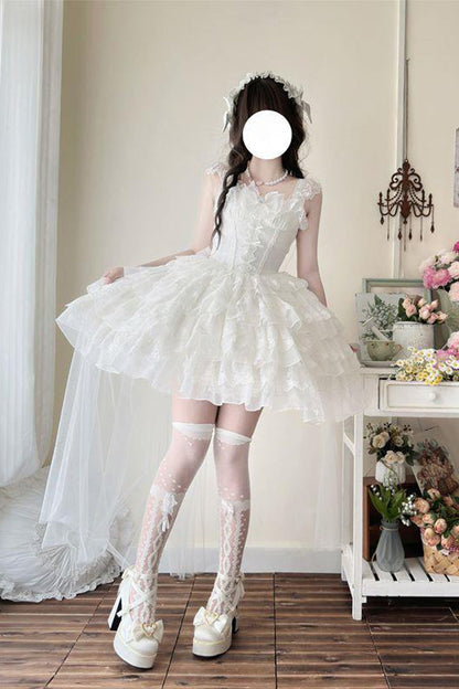 Lolita Jumper Skirt - From Broken Wings To Rebirth, White, Layered, Lace-Up, Gothic Style - additional product view 4