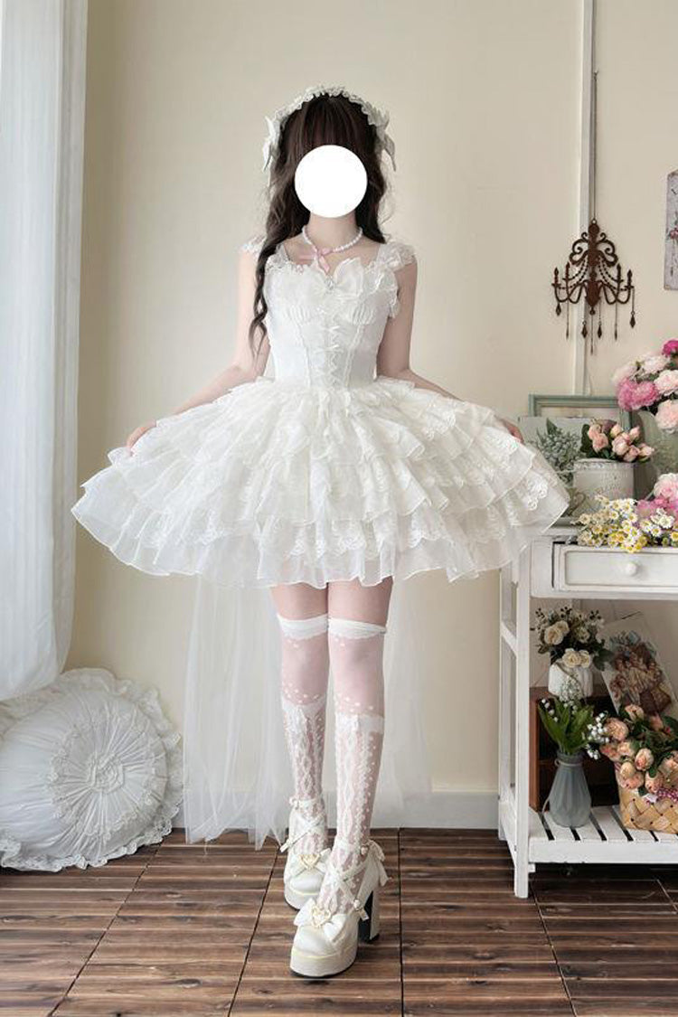 Lolita Jumper Skirt - From Broken Wings To Rebirth, White, Layered, Lace-Up, Gothic Style - additional product view 7