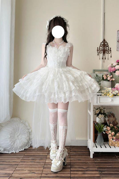 Lolita Jumper Skirt - From Broken Wings To Rebirth, White, Layered, Lace-Up, Gothic Style - additional product view 7