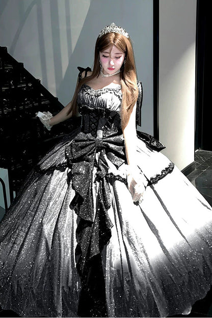 Lolita Jumper Skirt - Galaxy Of Fallen Tears, Gray, Bow Detail, Ruffled, Sweet Style - additional product view 2