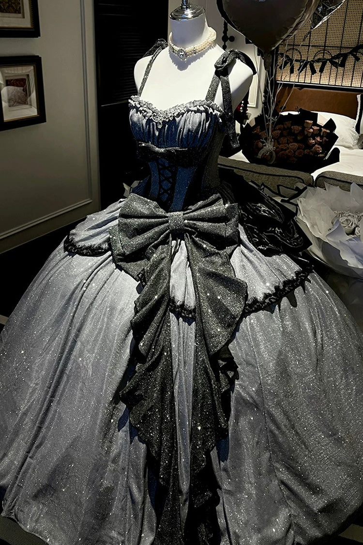 Lolita Jumper Skirt - Galaxy Of Fallen Tears, Gray, Bow Detail, Ruffled, Sweet Style - additional product view 3