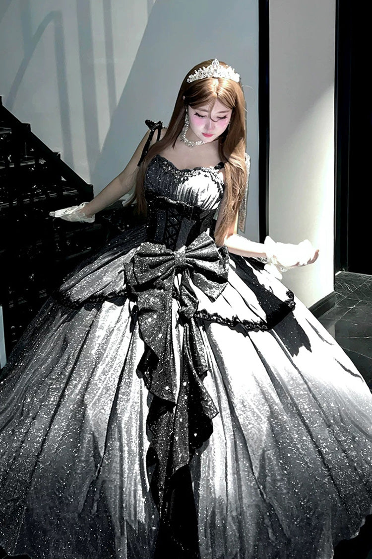 Lolita Jumper Skirt - Galaxy Of Fallen Tears, Gray, Bow Detail, Ruffled, Sweet Style - additional product view 4