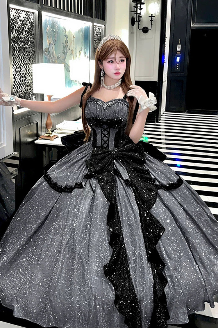Lolita Jumper Skirt - Galaxy Of Fallen Tears, Gray, Bow Detail, Ruffled, Sweet Style - additional product view 5