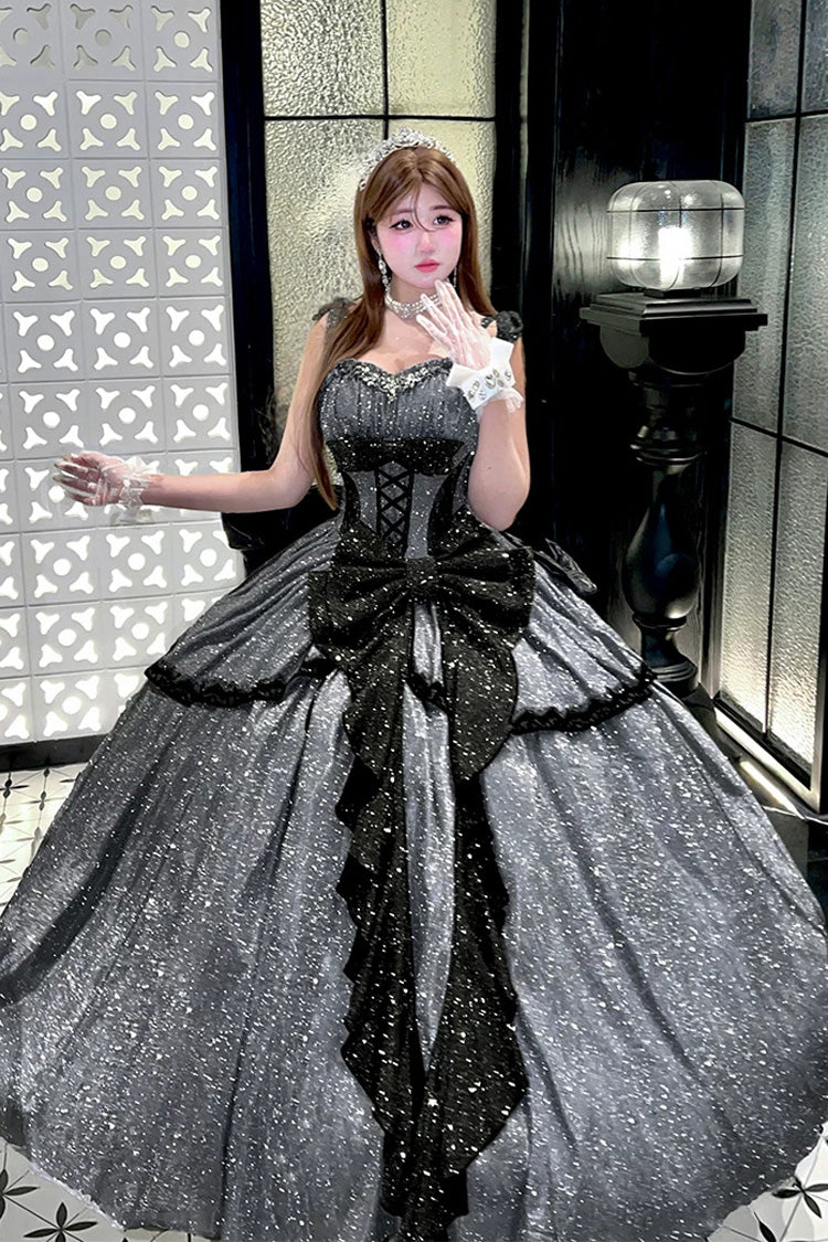 Lolita Jumper Skirt - Galaxy Of Fallen Tears, Gray, Bow Detail, Ruffled, Sweet Style - additional product view 6