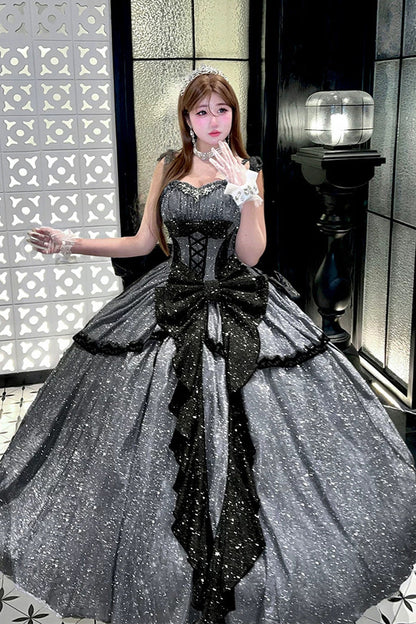 Lolita Jumper Skirt - Galaxy Of Fallen Tears, Gray, Bow Detail, Ruffled, Sweet Style - additional product view 6
