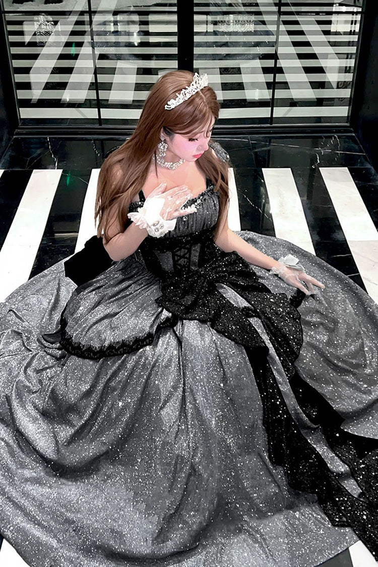 Lolita Jumper Skirt - Galaxy Of Fallen Tears, Gray, Bow Detail, Ruffled, Sweet Style - additional product view 8