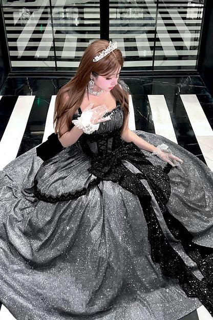 Lolita Jumper Skirt - Galaxy Of Fallen Tears, Gray, Bow Detail, Ruffled, Sweet Style - additional product view 8