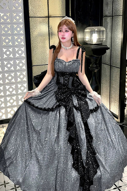 Lolita Jumper Skirt - Galaxy Of Fallen Tears, Gray, Bow Detail, Ruffled, Sweet Style - additional product view 9