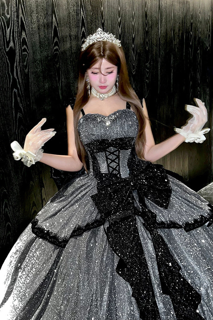 Lolita Jumper Skirt - Galaxy Of Fallen Tears, Gray, Bow Detail, Ruffled, Sweet Style - additional product view 11