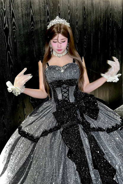 Lolita Jumper Skirt - Galaxy Of Fallen Tears, Gray, Bow Detail, Ruffled, Sweet Style - additional product view 11