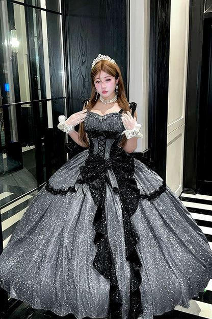 Lolita Jumper Skirt - Galaxy Of Fallen Tears, Gray, Bow Detail, Ruffled, Sweet Style - main product image
