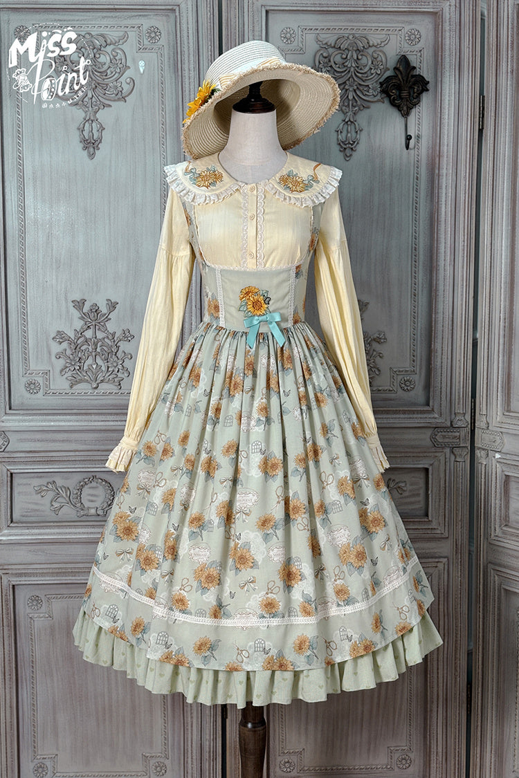 Lolita Jumper Skirt - Gardening Sunflower, Green, Ruffled, Printed, Sweet Style - additional product view 3