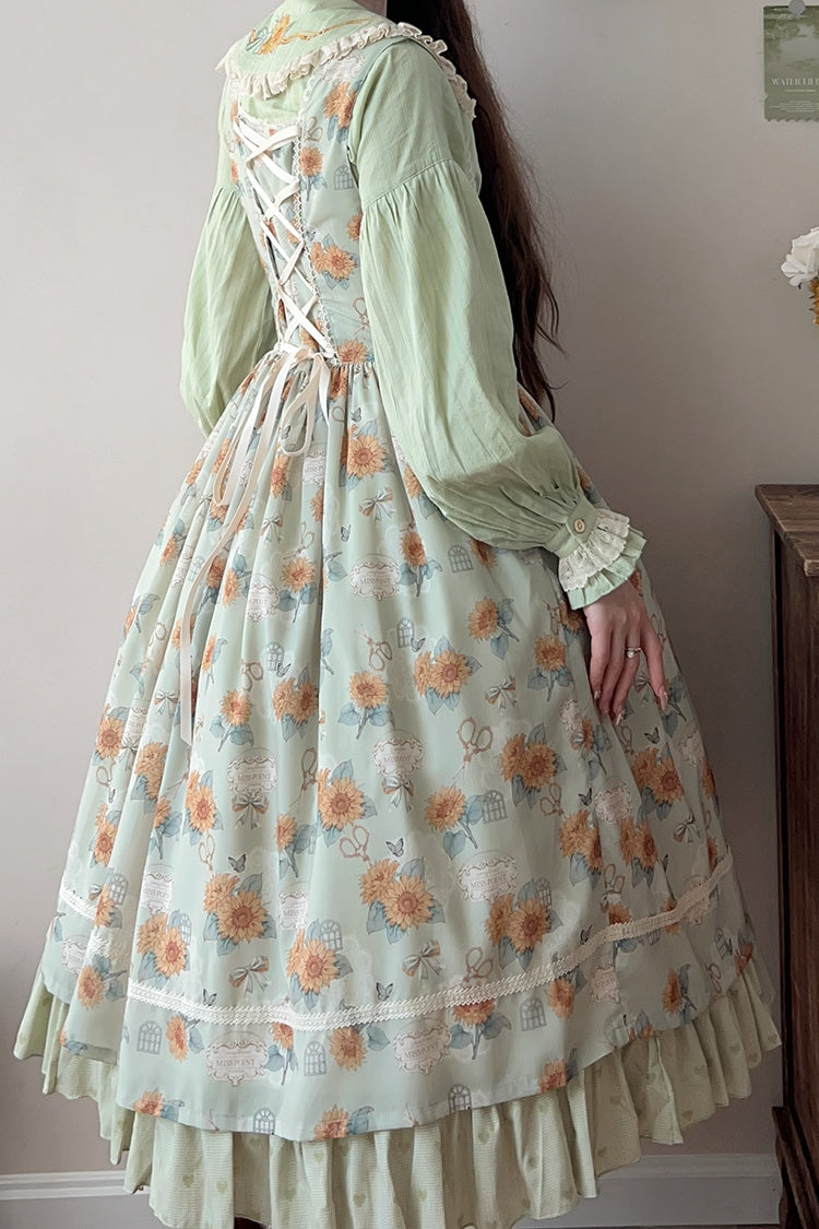 Lolita Jumper Skirt - Gardening Sunflower, Green, Ruffled, Printed, Sweet Style - additional product view 5