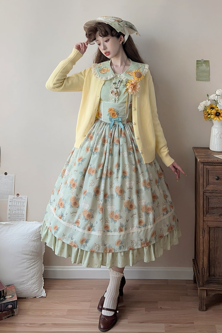 Lolita Jumper Skirt - Gardening Sunflower, Green, Ruffled, Printed, Sweet Style - additional product view 6