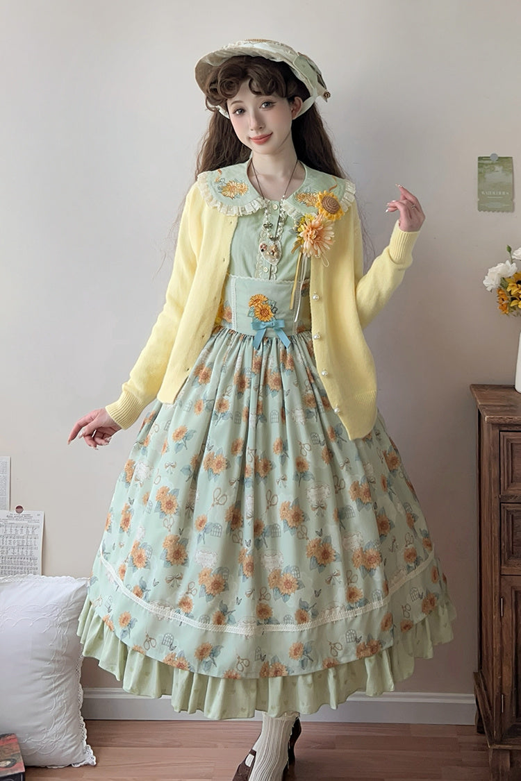 Lolita Jumper Skirt - Gardening Sunflower, Green, Ruffled, Printed, Sweet Style - additional product view 8