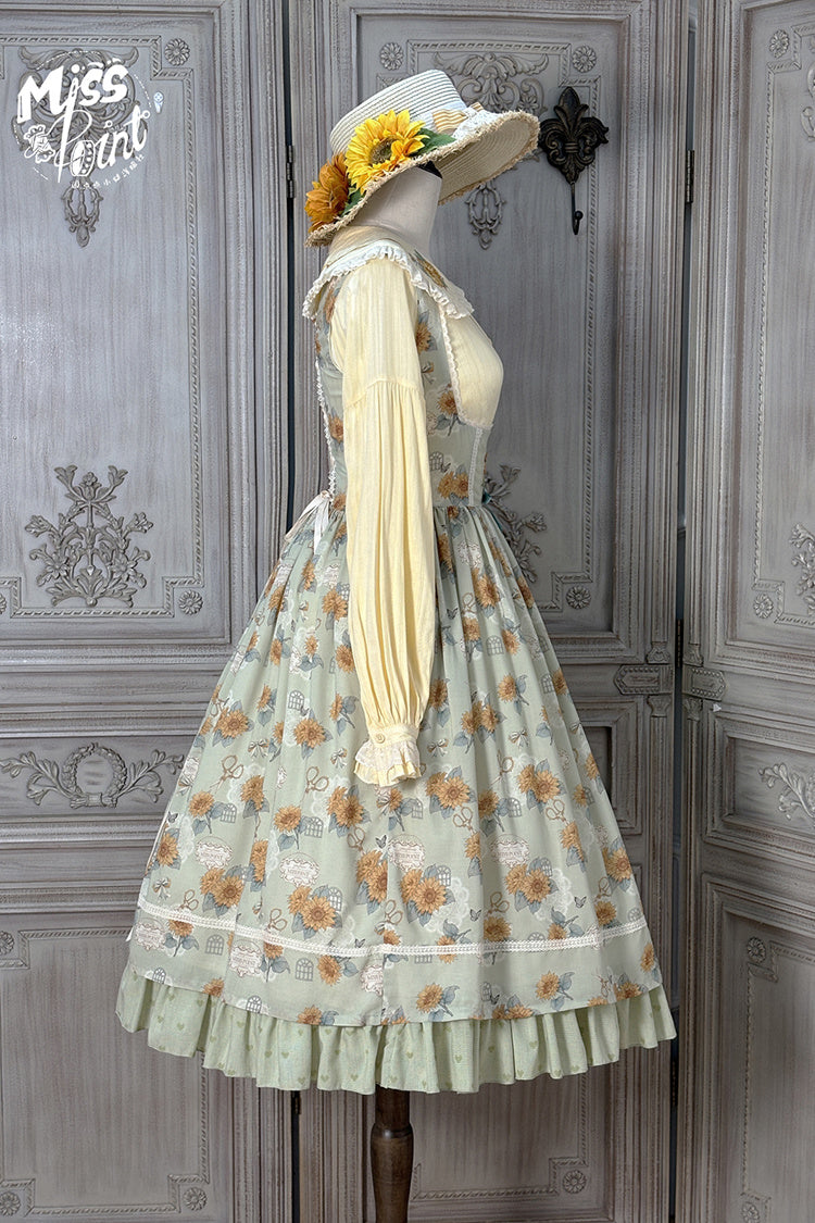 Lolita Jumper Skirt - Gardening Sunflower, Green, Ruffled, Printed, Sweet Style - additional product view 9