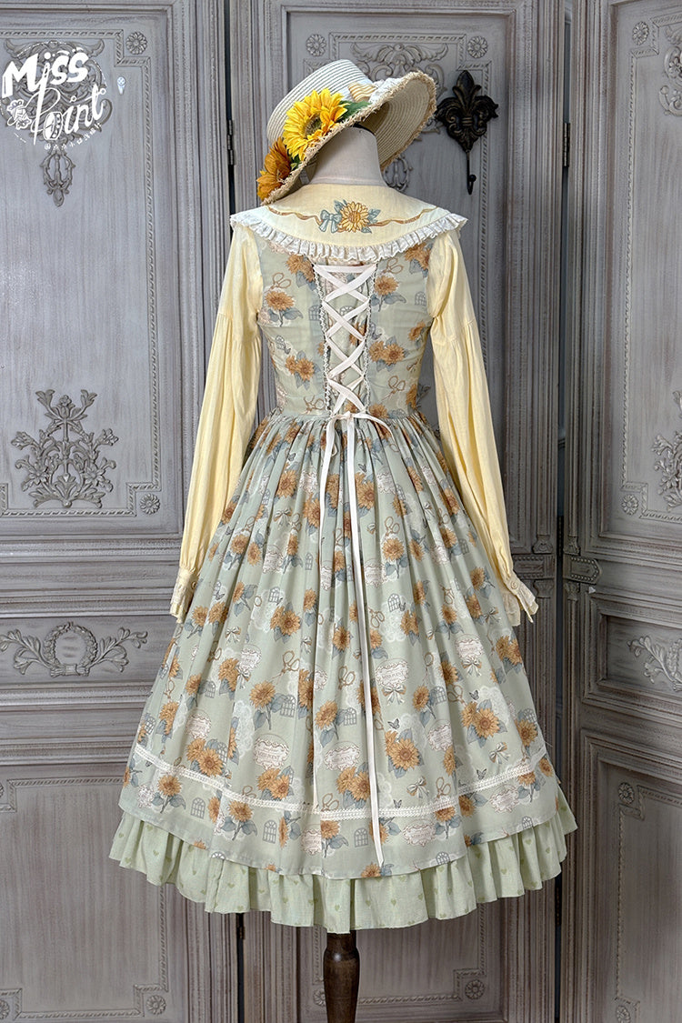 Lolita Jumper Skirt - Gardening Sunflower, Green, Ruffled, Printed, Sweet Style - additional product view 10