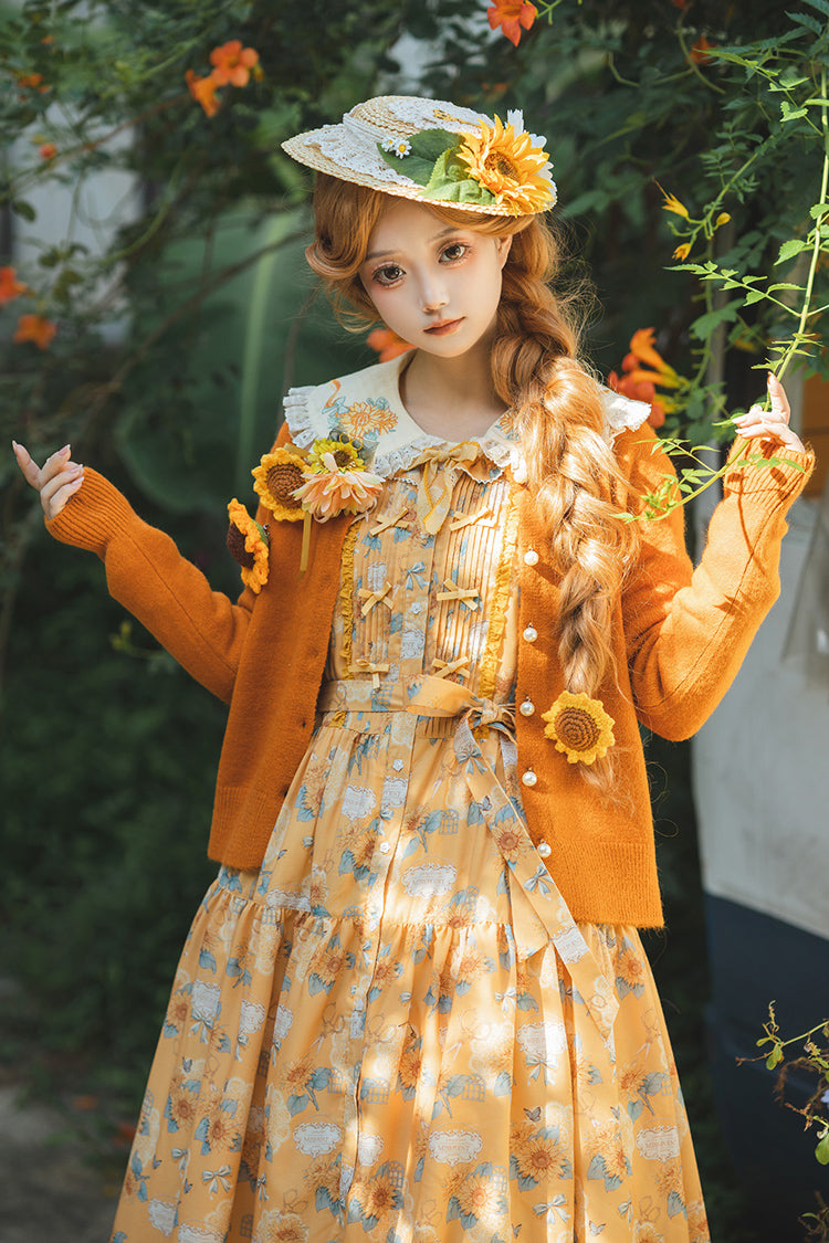 Lolita Jumper Skirt - Gardening Sunflower, Yellow, Ruffled, Printed, Sweet Style - additional product view 2