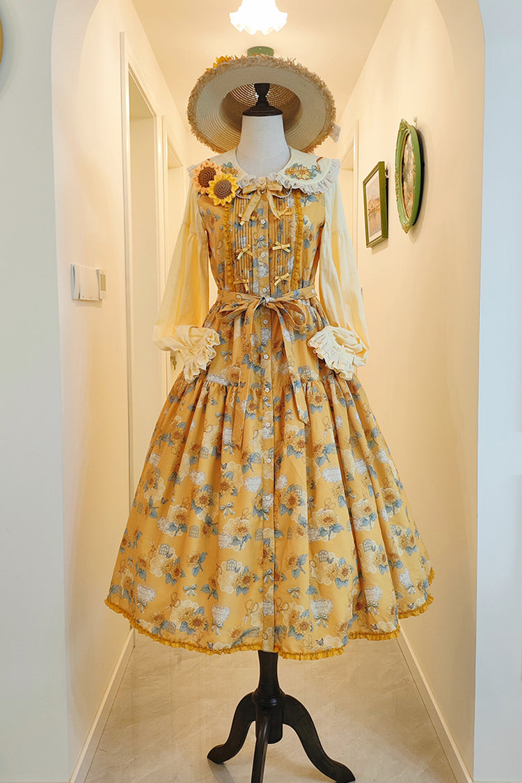 Lolita Jumper Skirt - Gardening Sunflower, Yellow, Ruffled, Printed, Sweet Style - additional product view 3