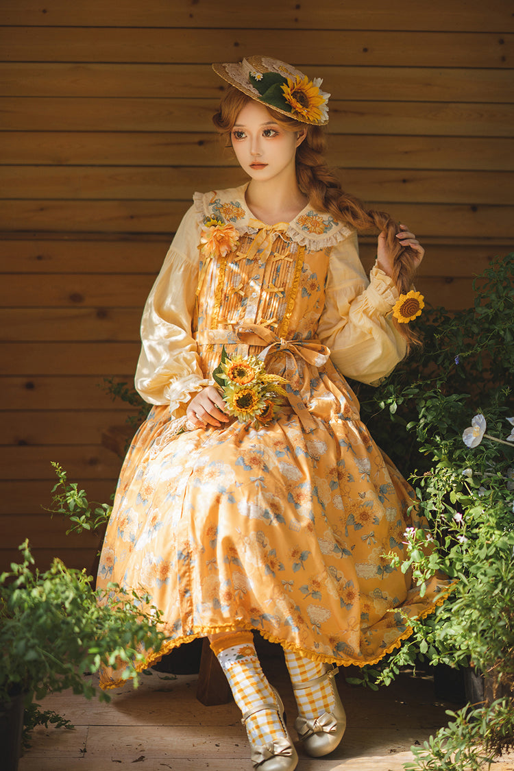 Lolita Jumper Skirt - Gardening Sunflower, Yellow, Ruffled, Printed, Sweet Style - additional product view 4