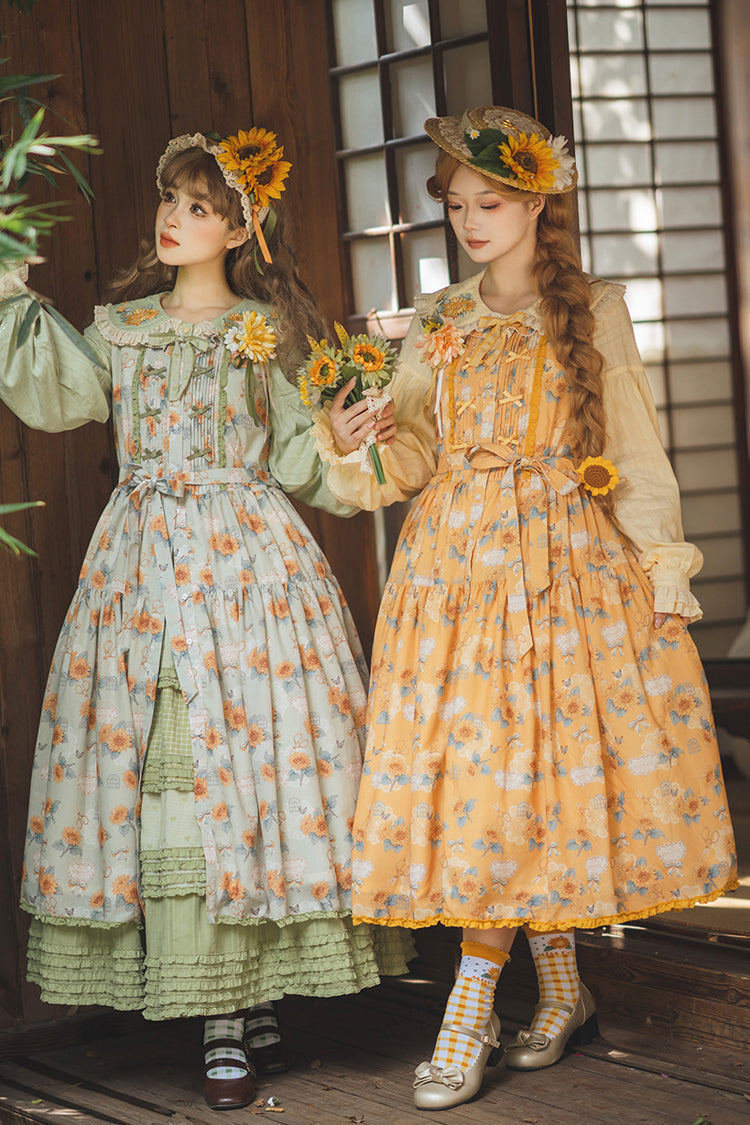 Lolita Jumper Skirt - Gardening Sunflower, Yellow, Ruffled, Printed, Sweet Style - additional product view 5