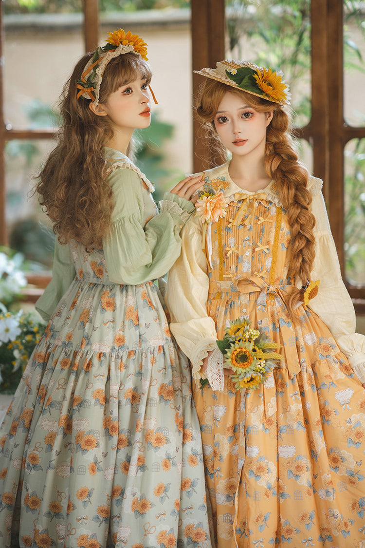 Lolita Jumper Skirt - Gardening Sunflower, Yellow, Ruffled, Printed, Sweet Style - additional product view 6