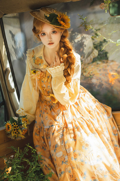Lolita Jumper Skirt - Gardening Sunflower, Yellow, Ruffled, Printed, Sweet Style - additional product view 9