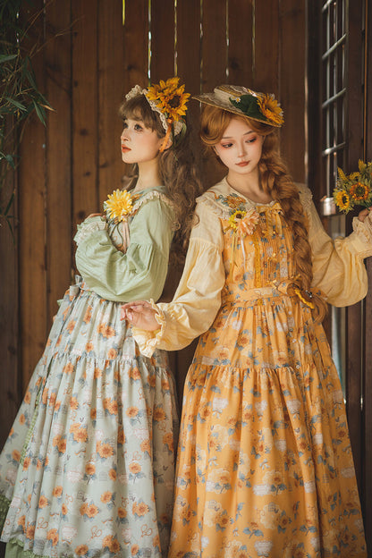 Lolita Jumper Skirt - Gardening Sunflower, Yellow, Ruffled, Printed, Sweet Style - additional product view 13