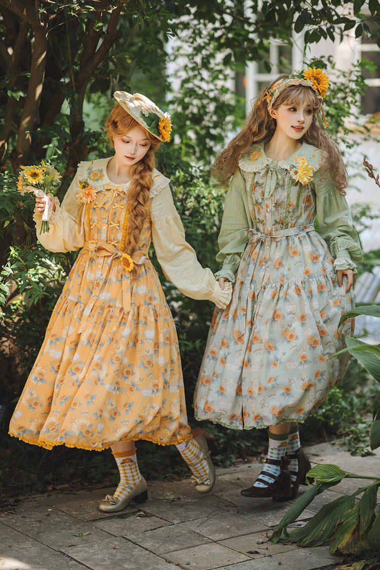 Lolita Jumper Skirt - Gardening Sunflower, Yellow, Ruffled, Printed, Sweet Style - additional product view 15