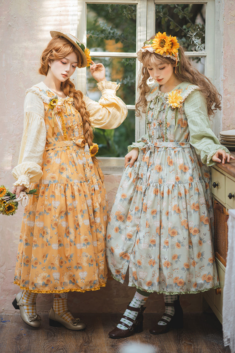Lolita Jumper Skirt - Gardening Sunflower, Yellow, Ruffled, Printed, Sweet Style - additional product view 16