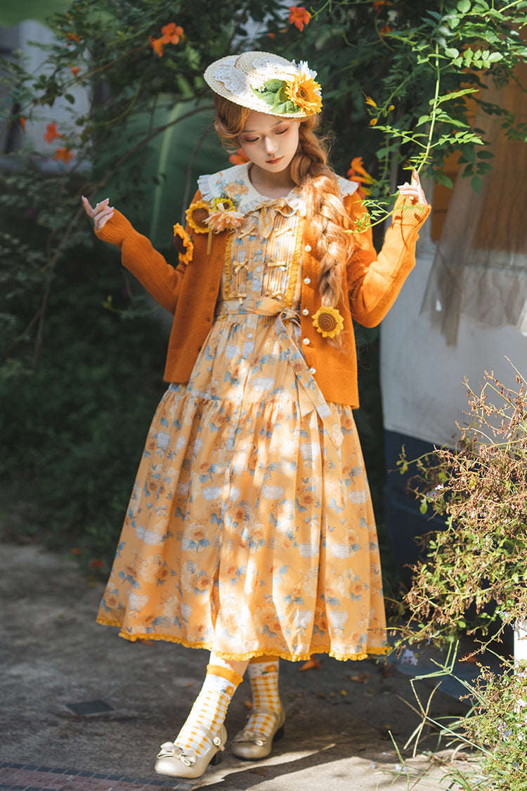 Lolita Jumper Skirt - Gardening Sunflower, Yellow, Ruffled, Printed, Sweet Style - main product image