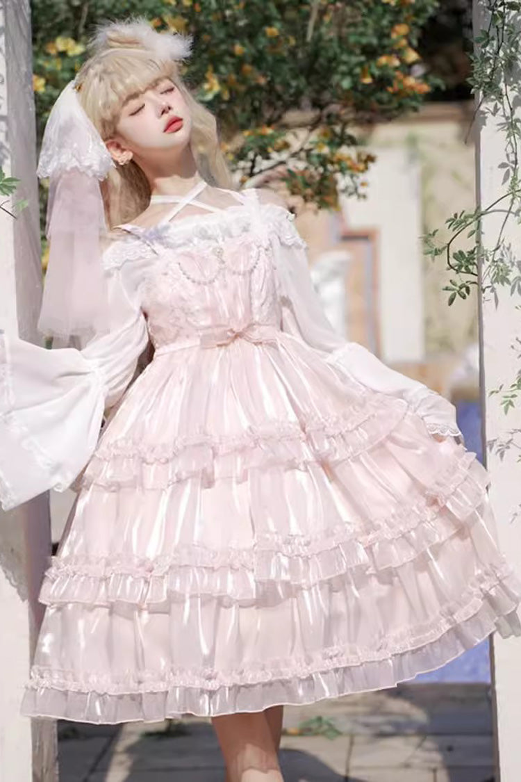 Lolita Jumper Skirt - Gauze Romance Multi-layer, Pink, Bow Detail, Ruffled, Sweet Style - additional product view 2