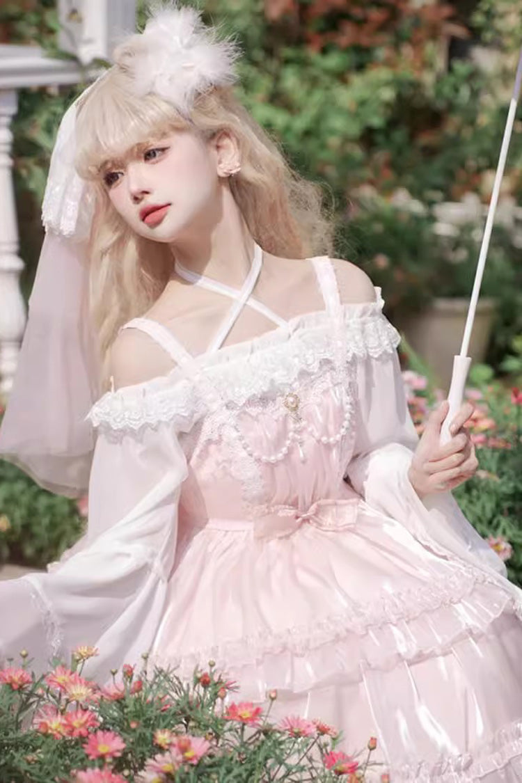 Lolita Jumper Skirt - Gauze Romance Multi-layer, Pink, Bow Detail, Ruffled, Sweet Style - additional product view 3