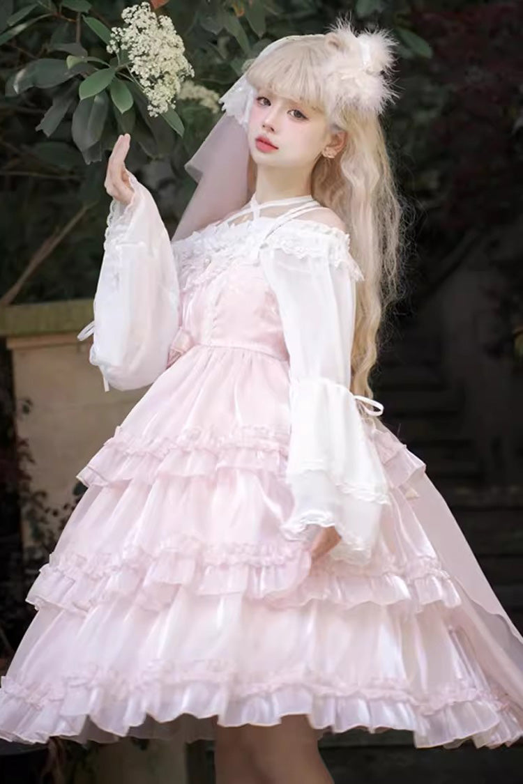 Lolita Jumper Skirt - Gauze Romance Multi-layer, Pink, Bow Detail, Ruffled, Sweet Style - additional product view 4